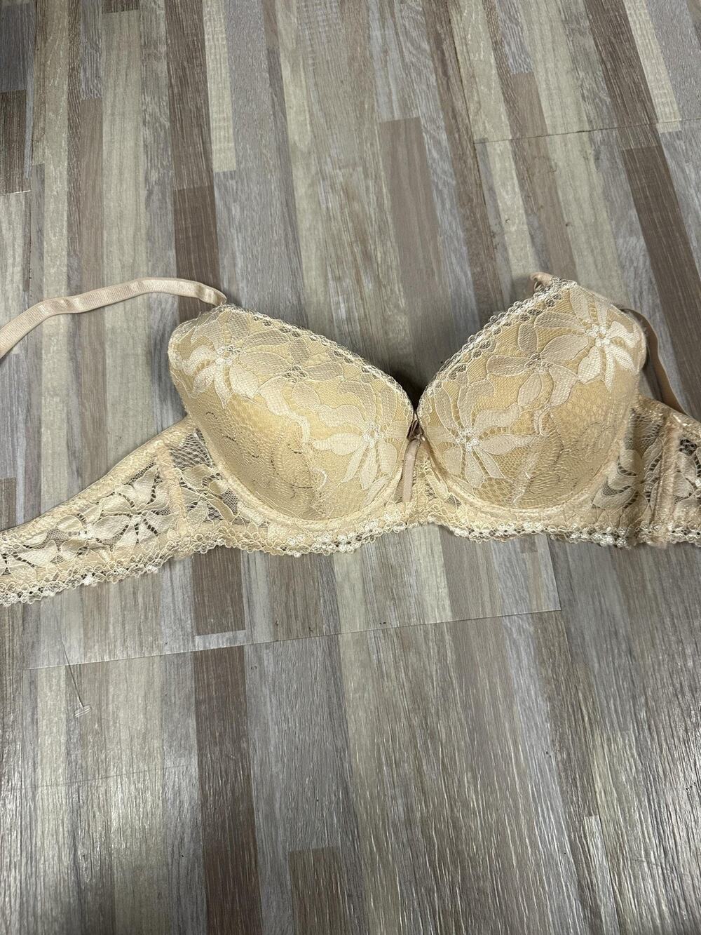 Beige Lace Push Up Underwire Bra Small Adjustable Straps